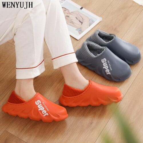 2021 Waterproof Non-Slip Home Slippers Men EVA Slippers Winter Warm Indoor Cotton Shoe Women Soft Couples Shoes Thick Bottom