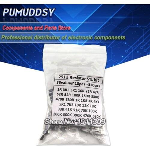 330PCS/lot 1 ohm-1M ohm Electronic Resistors 5% 2512 SMD Resistor Assorted kit set 10R 47R 100R 10K 470K 680K smd resistor pack