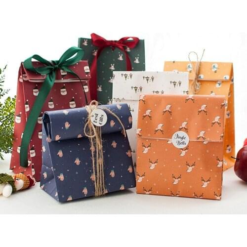5pcs Christmas Pattern DIY Flat Gift Wrapping Paper Bags DIY Party Festival Candy Packaing Pouches