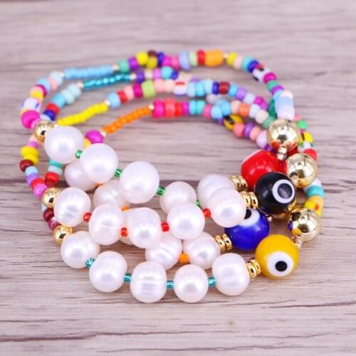 5Pcs Natural Freshwater Pearl Bracelet Handmade Rainbow Beads Bracelet Colorful Beach Jewelry Gift