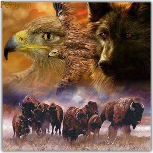 Diamond painting animal cross stitch Home Decorations Square\Round icon diamond mosaic Full Diamond embroidery "Wolf eagle herd"