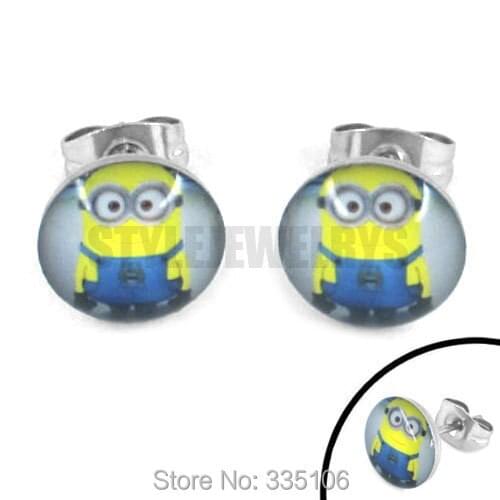 Free Shipping! Enamel Lovely Minions Earring Stud Stainless Steel Jewelry Motor Biker Earrings SJE370096