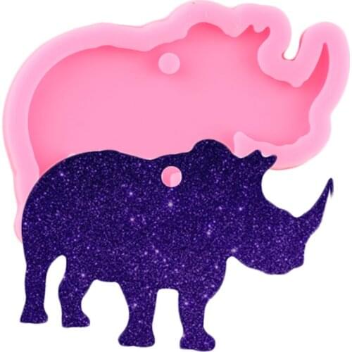 Shiny Glossy Rhinoceros Silicone Mold Epoxy Resin Keychain Molds Polymer Clay Pendant Mould DIY Handmade Charms Moulds