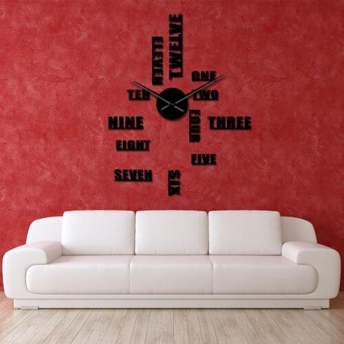 English Letter Number Large DIY Silent Wall Clock Modern Wall Watch Home Decoration Accessories Frameless Giant Wall Time Clock