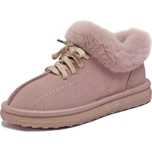 2021 Winter Leather Wool Frosted Leather Ladies Plus Velvet Thick Snow Boots Cotton Shoes Non-Slip Wear-Resistant Warmth Pink