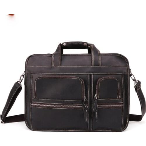 Messenger Genuine Case Leather Bag Business Briefcase Bag 17 Brief Inch Vintage Portable Computer Laptop Bag Male