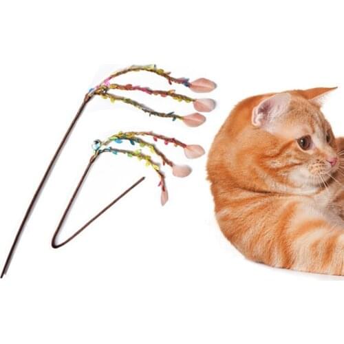 Cat Teaser Wand Toy Kitten Funny Colorful Natural Wind Fairy Feather Stick Toy