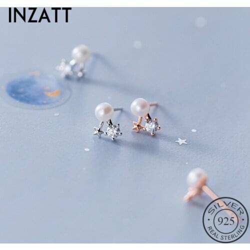INZATT Real 925 Sterling Silver Pearl Zircon Heart Cherry Star Stud Earrings For Women Fine Jewelry Cute Bowknot Accessories