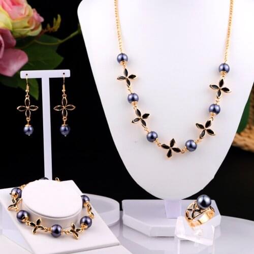 Cring Coco Gold Heart Jewelry Sets Hawaiian Polynesian Ring Pearl Bracelets Jewellery Set Necklace Earrings Sets for Women Mom