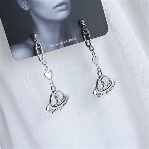 Korean Fashion Hip-hop Rock Charm Alien Spaceshipd Pin Pendant Earrings Men and Women Earrings 2021 Trendy Charm Jewelry