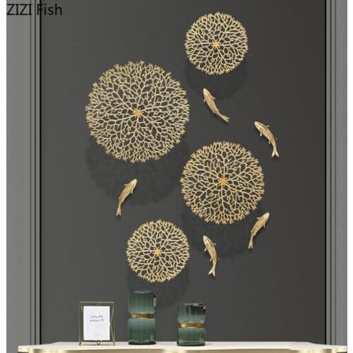 Creative Copper Lotus Leaf Carp Wall Pendant Lucky Wall Decoration Luxury Style Living Room Entrance Background Wall Decoration