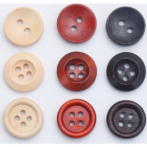100PCs Natural Wood Round Wooden Buttons Coffee Red DIY Sewing Scrapbooking For Clothes Handmade 2 Holes 4 Holes 11.5mm 25mm