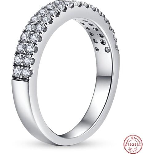 Round 925 Sterling Silver Ring Clear CZ Fashion Stackable Classic Luxury Women Engagement Ring Gift