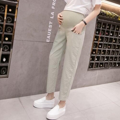 3120 9/10 Length Summer Thin Linen Maternity Pants Elastic Waist Belly Pants Clothes for Pregnant Women Pregnancy Short Trousers