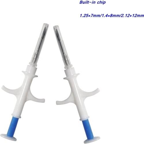 RFID Glass Transponder Dog Microchip 2x12mm Pet Id Chip Tag 1.4x8mm Kitten Cat Chips with Syringe Needle Implanter Unit X1