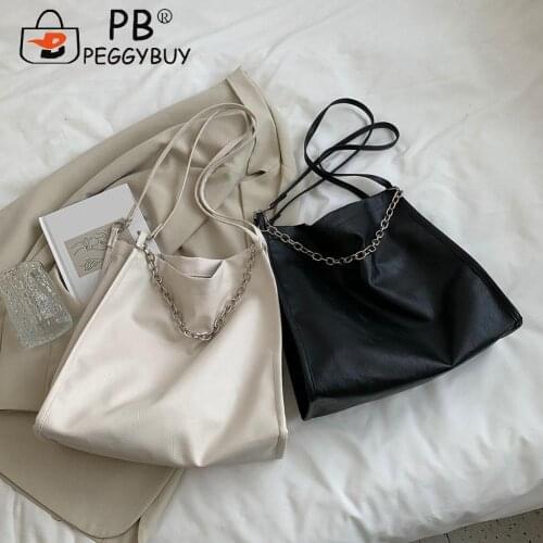 Fashion Women PU Solid Color Shoulder Shopping Bag Large Capacity Tote Handbags Soft Leather Women Designer Handbag