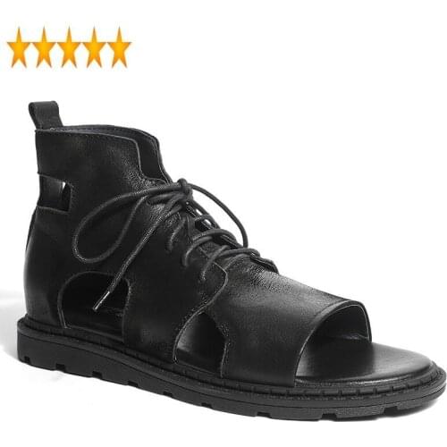Genuine Leather Men Brand 2021 New Summer High Top Vintage Gladiator Sandals Boots Luxury Breathable Leisure Beach Shoes