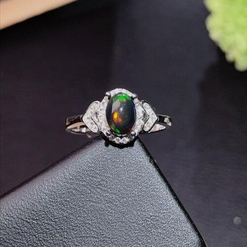 New Arrival Top Grade Natural and Real Black Opal Ring Free shipping 925 sterling silver for Man Or For Woman