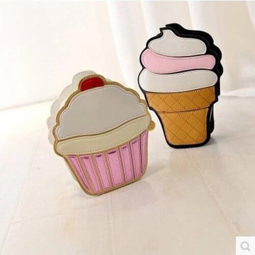 New Summer Cute Ice Cream Cupcake Shoulder Bags Printed Pu Cartoon Girl Chain Small Crossbody Clutch Bag Creative Shopping Purse