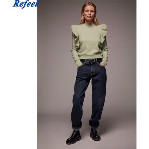 New Women Sweet Cascading Ruffle Solid Knitting Sweater Female O Neck Long Sleeve Casual Chic Pullovers Pleated Tops