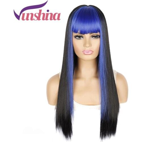 Vunshina Highlight Synthetic Fringe Wig Long Straight Colored Blonde Blue Purple Pink Natural Cosplay Wigs With Bangs For Women