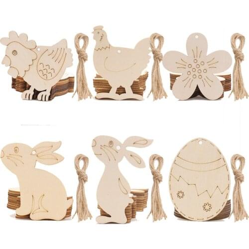 10Pcs/set Easter Wood Cutouts Hanging Ornaments Happy Easter Decorations Wooden Pendants Chicken Rabbit Eggs DIY Decoration