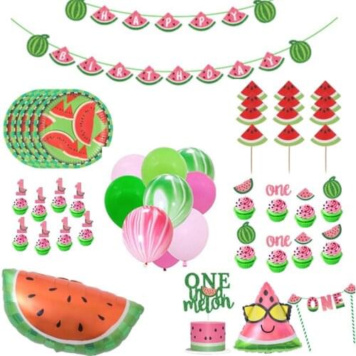 Cartoon Watermelon Theme Disposable Tableware Set Paper Cups Plates Tablecloth Baby Shower Birthday Party Decorations Supplies