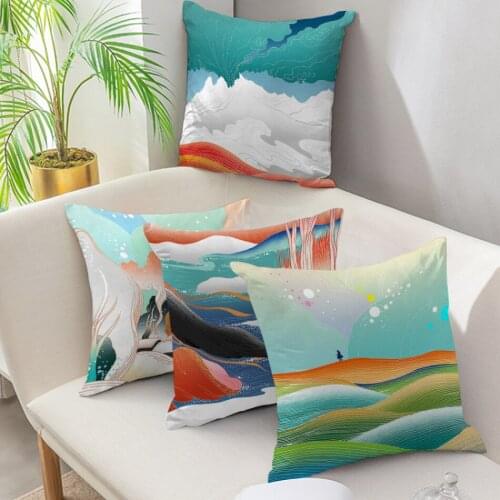 Fuwatacchi Throw Pillow Natural Scenery Lake Printed Cushion Cover for Car Home Living Room Sofa Decorative Pillowcase 45x45cm
