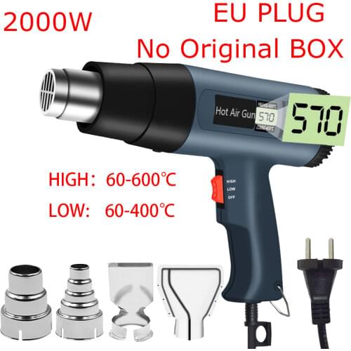 2000W 220V EU Plug Industrial Electric Hot Air Gun Thermoregulator LCD Heat Gun Shrink Wrapping Thermal Hair Dryer for Soldering