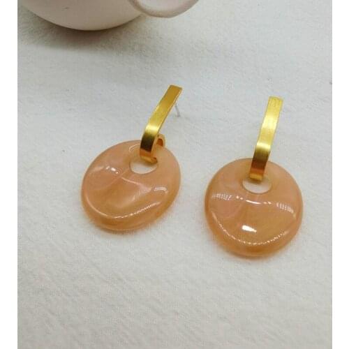 Europe and the United States simple retro metal acetate geometric round earrings temperament face-lifting hollow matt earrings