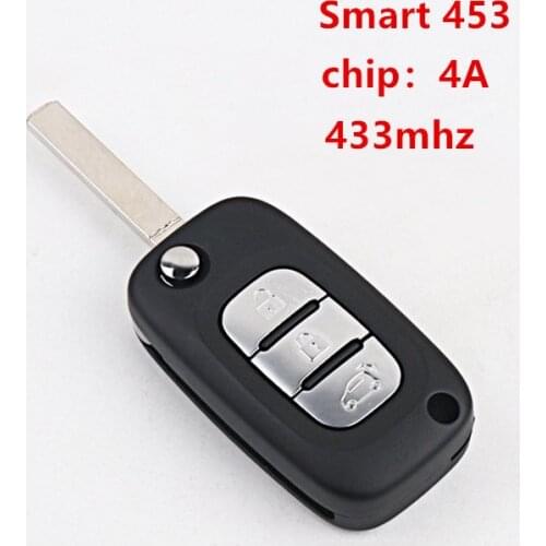 3 Button Remote Key 433Mhz 4A Chip for Mercedes Benz Smart Fortwo 453 Forfour 2015 2016 2017