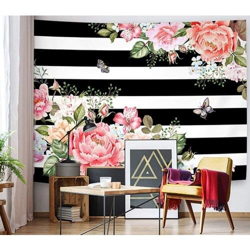 Pink Flowers Tapestry Wall Hanging Red Rose Green Home Decor