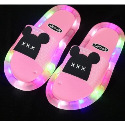 2021New Summer Girls Boys Luminous Slippers Children Soft PVC Shoes Toddler Kids Home Sandals Comfortable Baby Pink