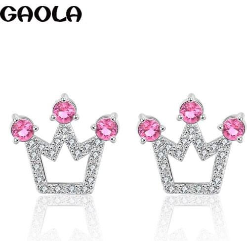 GAOLA 2017 New 4 Colors White Gold Color Crown Stud Earrings CZ Earring For Teens&Women GLE5096