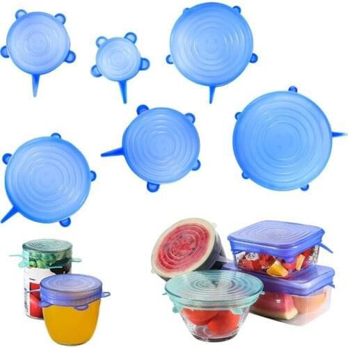 6PCS Silicone Sealed Fresh-Keeping Cover Refrigerator Bowl Cover Transparent round Cover Household Container Cover Accessories