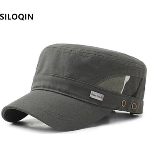 SILOQIN adult mens army military hats mesh cap men flat cap casual sports caps adjustable size breathable fishing hat dad hat