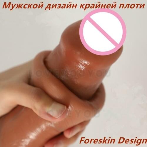 Sliding Foreskin Realistic Dildos G-Spot Stimulate Soft Silicone Penis Testis Huge Big Dick Dildo Suction Cup Sex Toys For Women