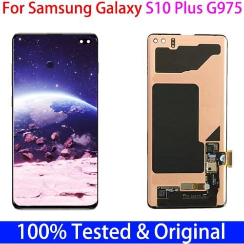 Original S10+ LCD For Samsung Galaxy S10 Plus G975 SM-G975F S10Plus 6.4" LCD Display Touch Screen Digitizer With a Spot Assembly