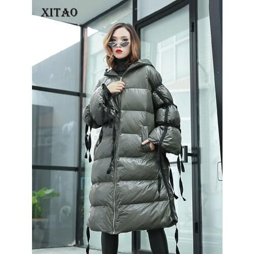 [XITAO] 2018 Winter Korea Fashion New Women Hooded Collar Full Sleeve A-line Casual Loose Thick Solid Color Parka ZLL2443