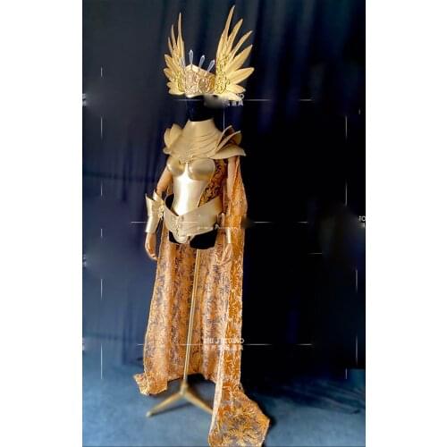Women gogo party dance wear Gold armor headress sexy women stage show wear halloween party gold cosplay costume