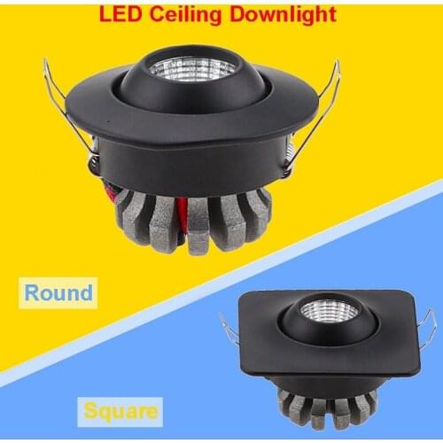 2PCS Adjustable Round Square Recessed LED COB Spotlihgts 3W Dimmalbe AC90-260V DC12V LED Ceiling Spot Light LED Ceiling Lamp