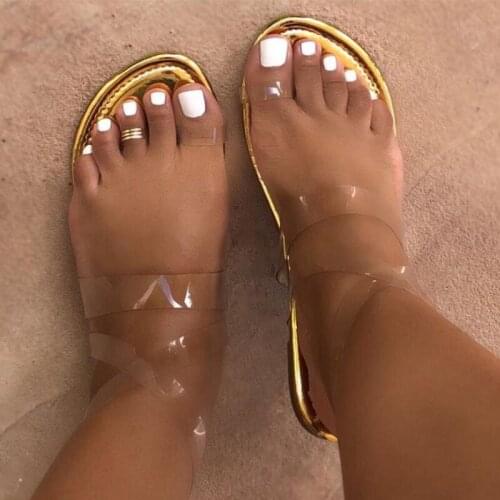 2020 Women Flip Flop PVC Jelly Sandals Crystal Open Toed Flat Sandals Transparent Sandals Outdoor Leisure Slippers Big Size 42
