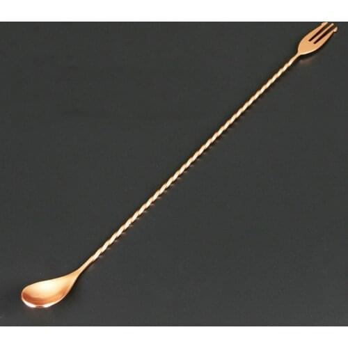 30CM Cooper Bar Spoon plated rose gold bar reverse fork spoon mixing bar very long spoon