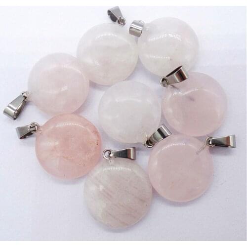 50Pcs 20x6mm Wholesale Natural Rose Quartz Round Pendant Bead DIY Earrings Handmade Jewelry Accessories S636