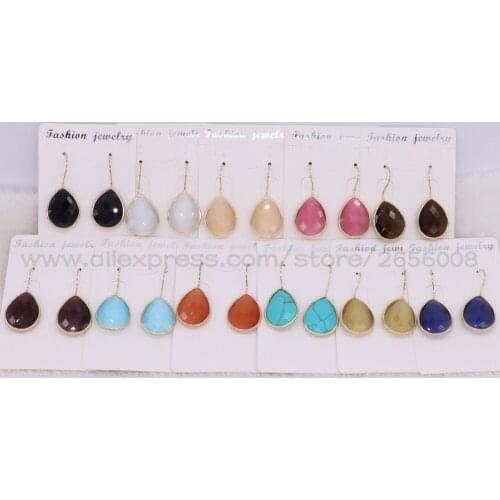 6 Pairs Natural Opal stones gold Matal Hook drop earrings dangle earring Mix color stone earrings jewelry earrings 2452