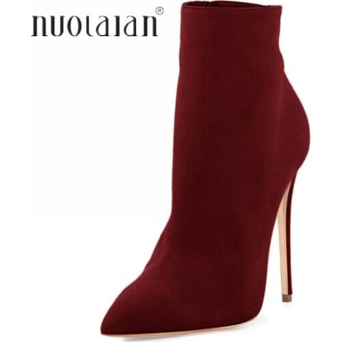 Brand Fashion Women Ankle Boots Zip Pointed Toe Footwear 10CM High Heels Female Boots Party Shoes Women 2020 New Winter