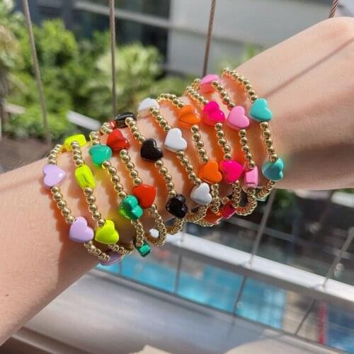 5Pcs Gold plated beads bracelet enamel star hear moon charm colorful multi designs charm stacking bracelet for gift