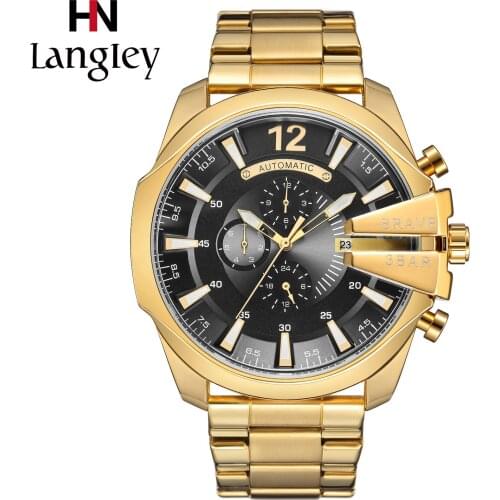 LANGLEY Watch Men Automatic Mechanical Wristwatch Male Stainless Steel Week Date Luminous Sports Clock Relogio Masculino Hodinky