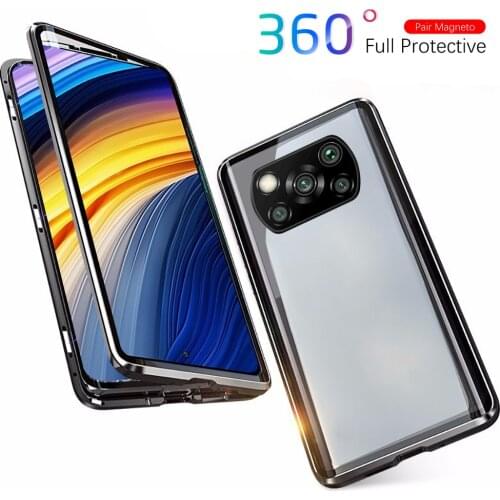 360° Transparent Magnetic Protector Case For Xiaomi Poco X3 Pro Full Cover Glass Clear Protective shell For Poco X3 NFC F3 Coque