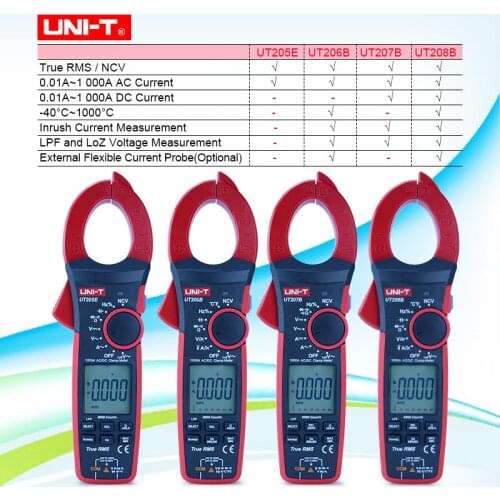 UNI-T True RMS Digital Clamp Meter AC/DC 1000V 1000A 6000 Counts capacitance resistance tester UT206B UT207B UT208B